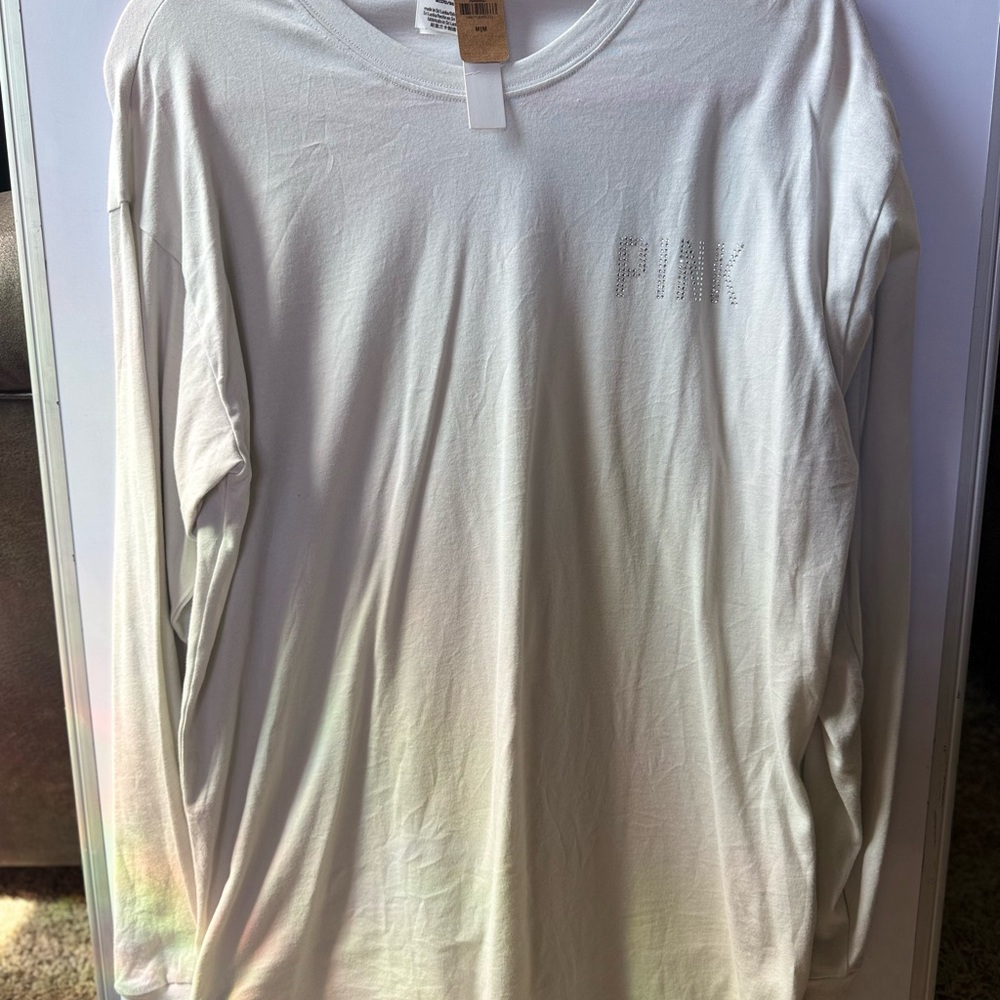 NEW PINK Victoria's Secret Embellished Cream Long Sleeve Shirt